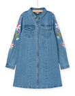 Vestido vaquero azul con bordado floral en las mangas RAMAGROB3 / 23S901T2ROBP272