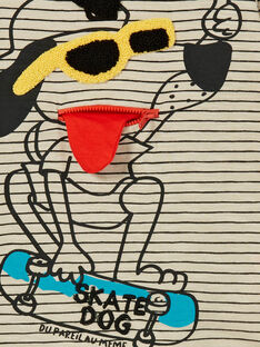 Camiseta de algodón de color arena y negro con estampado de rayas y detalle de perro para niño LOPOETEE / 21S902Y1TML808