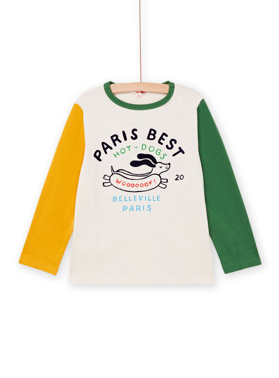 Camiseta de manga larga bicolor con estampado de perrito caliente POMUTEE2 / 22W902R1TML007