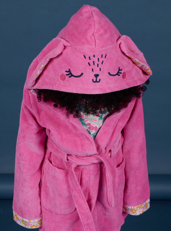Bata rosa con capucha y dibujo de conejo para niña NEFAROBRAB / 22SH11G1RDCD330