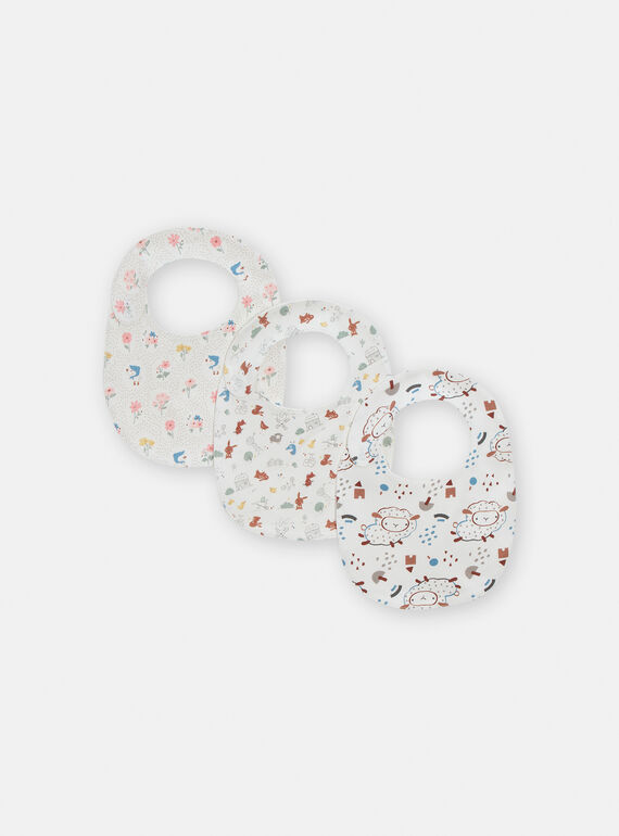 Pack de 3 baberos de color crudo con estampado de flores, ovejas y granja VOU1BAV2 / 24WF42C2BAV001