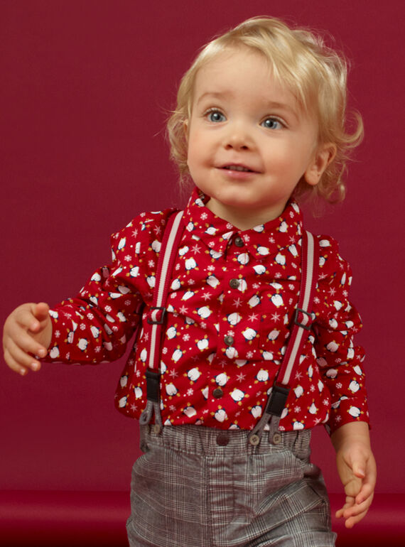 Camisa oxford roja con estampado de pingüino, copos y pajarita para bebé niño MUNOCHEM / 21WG10Q2CHM050