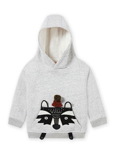Sudadera con capucha de color gris jaspeado con estampado animal para niño MOSAUSWE / 21W902P1SWEJ922