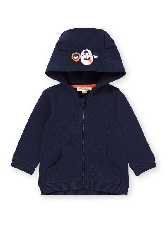 Sudadera con capucha de algodón, de color azul noche, para bebé niño LUJOGIL2 / 21SG1033GIL713