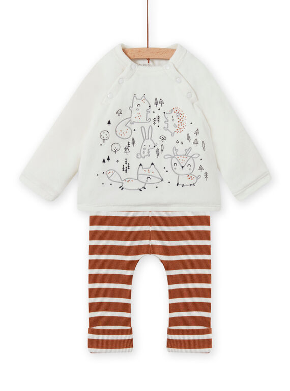 Conjunto bimateria de color crudo y marrón para recién nacido unisex MOU2ENS3 / 21WF05D2ENS001