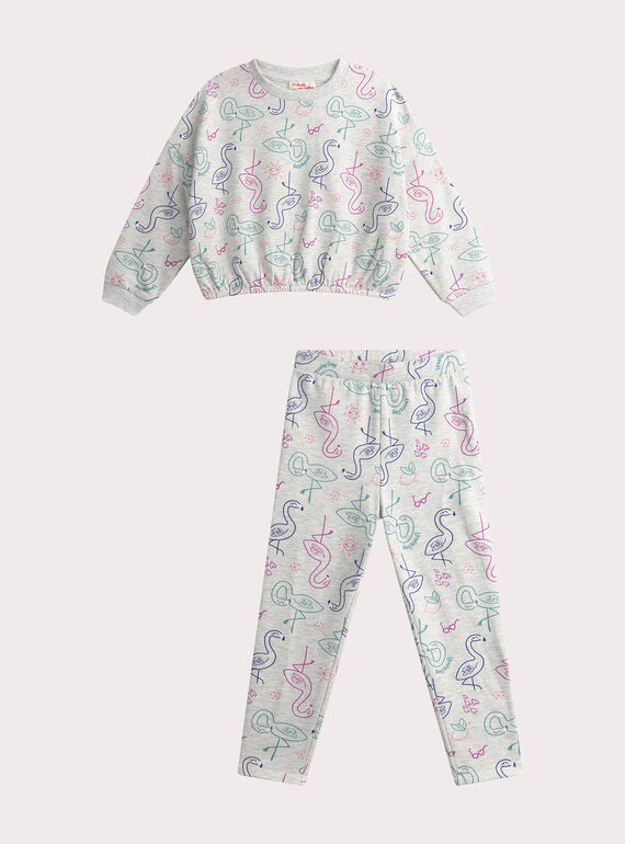 Pijama gris jaspeado de niña WEFAPYJFLA / 25SH1195PYJJ920