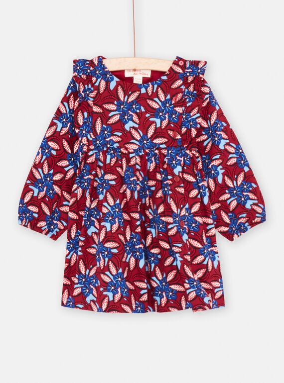 Vestido rojo y azul con estampado de flores para bebé niña SIFORROB3 / 23WG09K2ROB504
