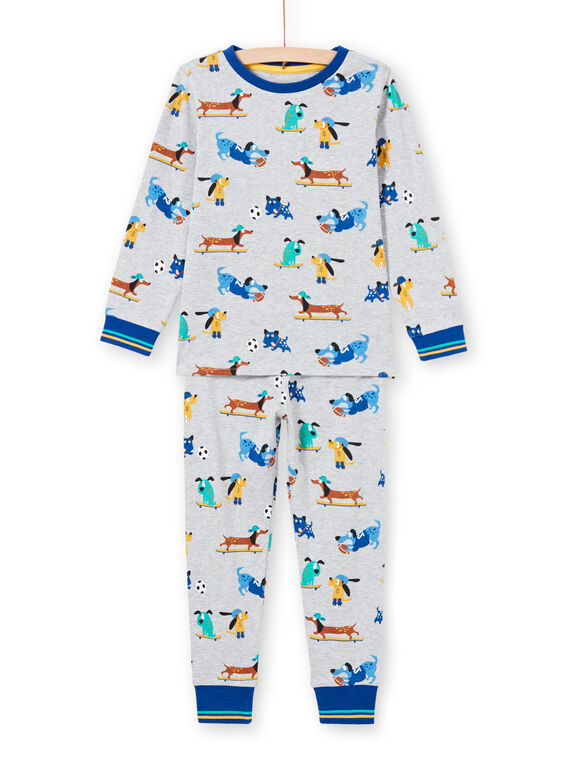 Pijama gris jaspeado con estampado de perros para niño MEGOPYJDOG / 21WH1235PYJJ922