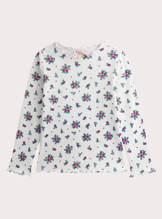 Camiseta de manga larga de canalé crudo con estampado floral WAJOTEE1 / 25S901K3TML001