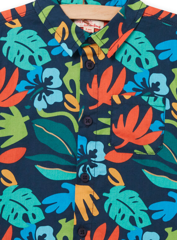 Camiseta azul noche con estampado de hoja para niño NOWASHIRT / 22S902V1CHM705