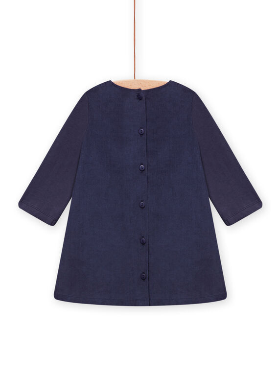 Vestido azul marino de terciopelo con estampado de la sabana bordada para bebé niña MIPLAROB1 / 21WG09O3ROBC202