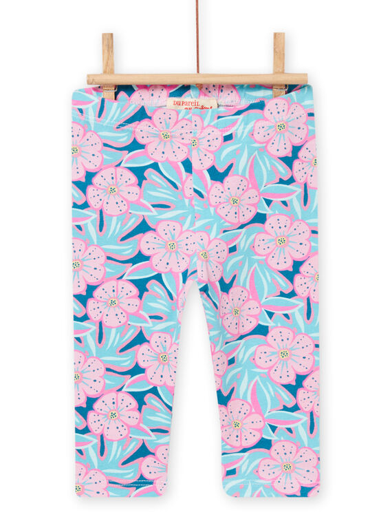 Leggings de color azul y rosa, con estampado floral, para bebé niña NYIFICLEG / 22SI09U1CAL215
