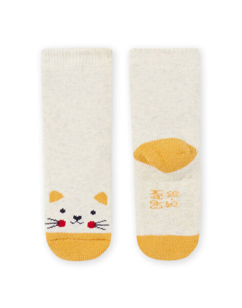 Calcetines de color beige jaspeado con estampado de gato para bebé niño MYIJOSOQB2 / 21WI0916SOQA011