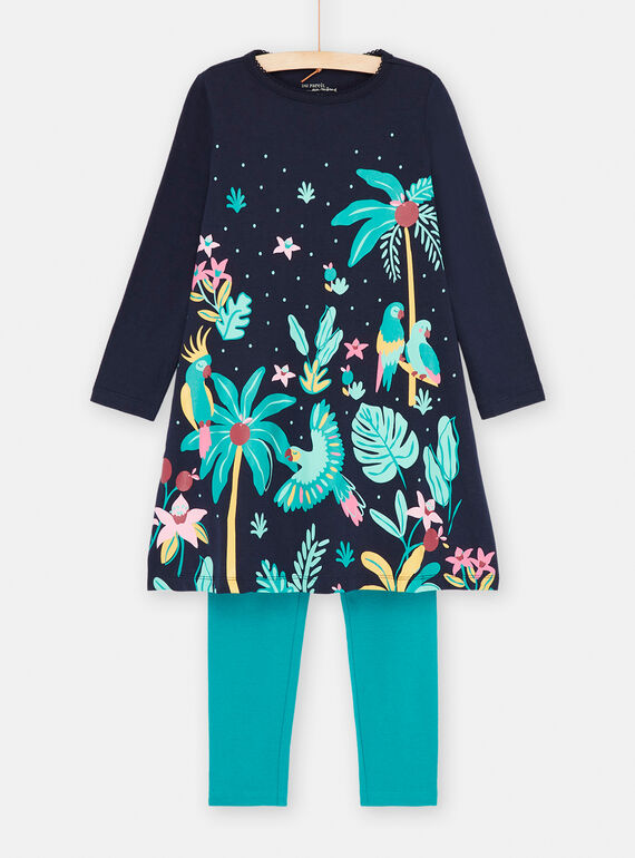 Camisón azul con estampado tropical y leggings para niña SEFACHUEXO / 23WH1141CHN070