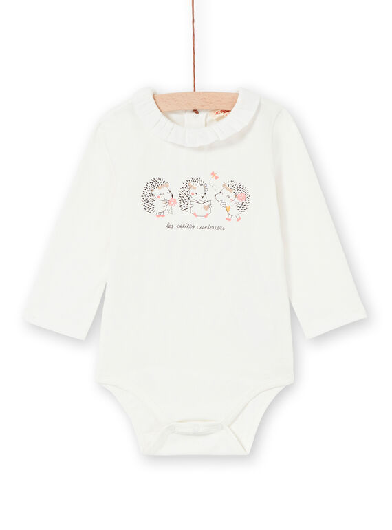 Body de color blanco con cuello avolantado para bebé niña LIPOEBOD / 21SG09Y1BOD001
