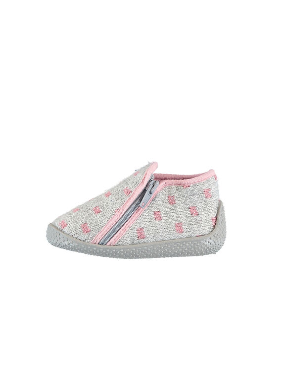 Patucos con estampado de perro de terciopelo de color gris para bebé niña GBFBOTRICO / 19WK37Z5D0A943