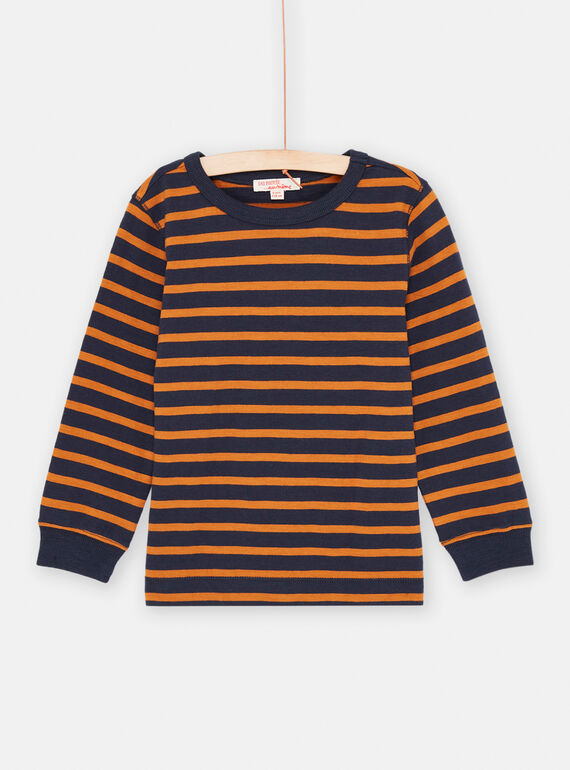 Camiseta azul y marrón con estampado de rayas para niño SOJOTIRIB2 / 23W902F2TML809