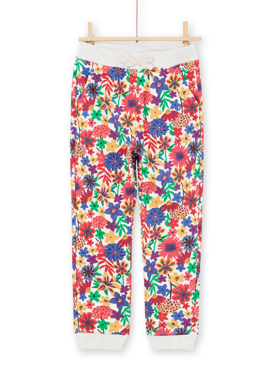 Pantalón de chándal de color crudo y rojo con estampado floral para niña MAJOBAJOG2EX / 21W90116JGB006