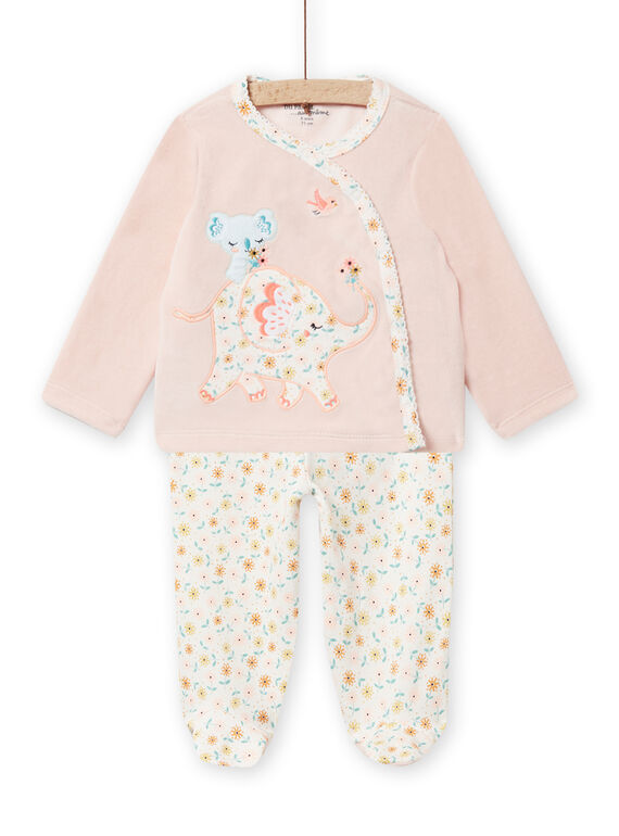 Pijama de terciopelo con estampado de elefante y flores para bebé niña NEFIPYJAMI / 22SH13E1PYJD327