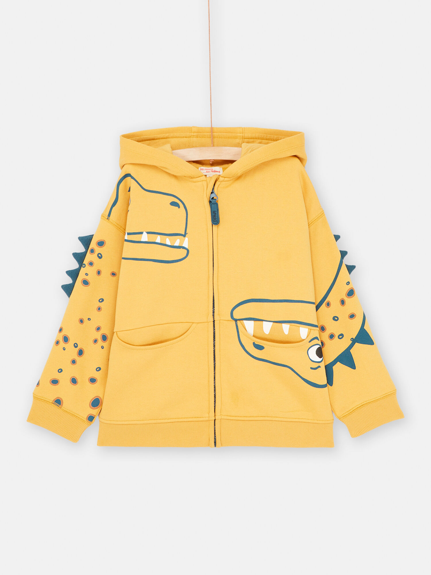 Sudadera mostaza con capucha con dibujo de dinosaurio para ni o