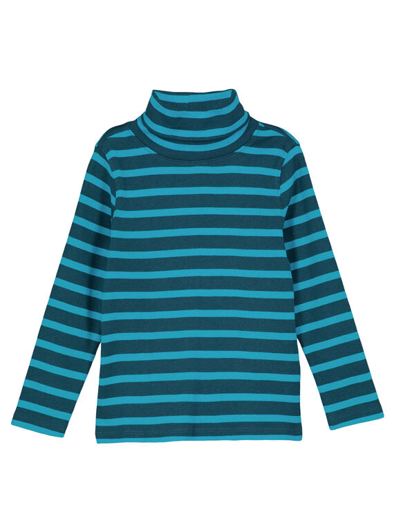 Jersey fino de canalé de color azul petróleo de rayas turquesa GOJOSOUP4 / 19W902L1D3B707
