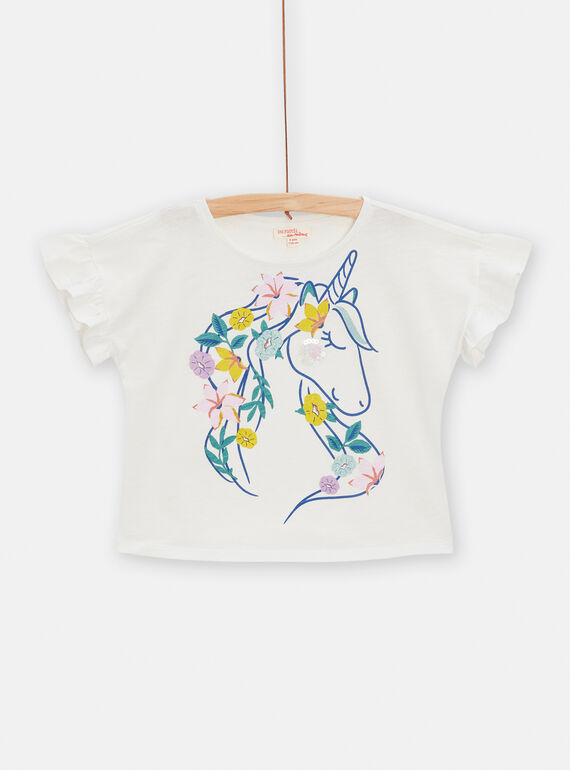 Camiseta de color crudo con estampado de unicornio para niña TAPOTI2 / 24S901M4TMC001