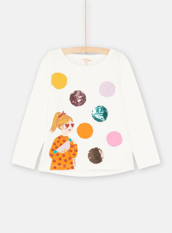 Camiseta de color crudo con lentejuelas mágicas para niña SAVERTEE3 / 23W901J4TML001