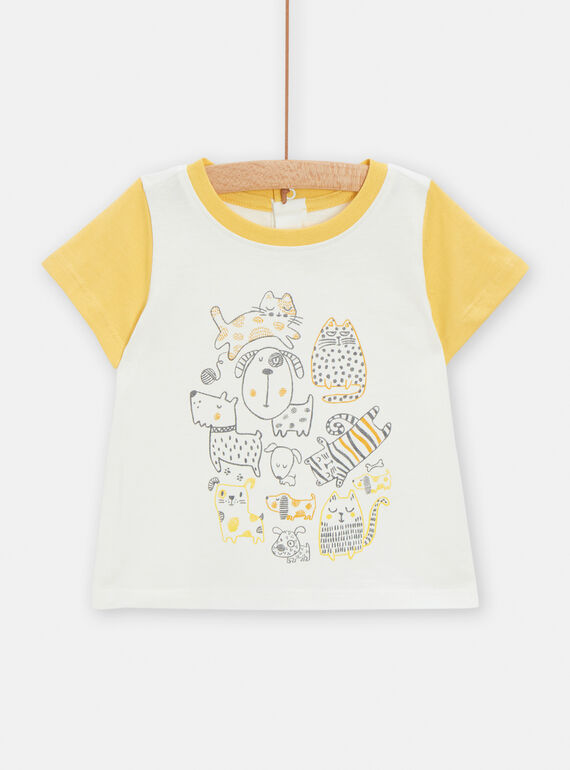 Camiseta de color crudo con estampado de gatos y perros para bebé niño TULITI1 / 24SG10T1TMC001