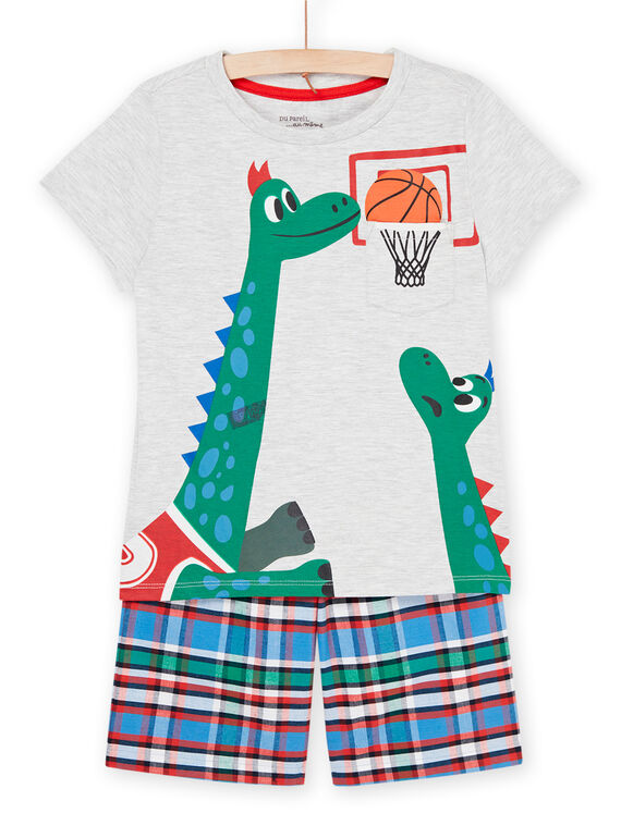 Pijama gris jaspeado con estampado de dinosaurios que juegan al baloncesto REGOPYCBAS / 23SH12H2PYJJ922