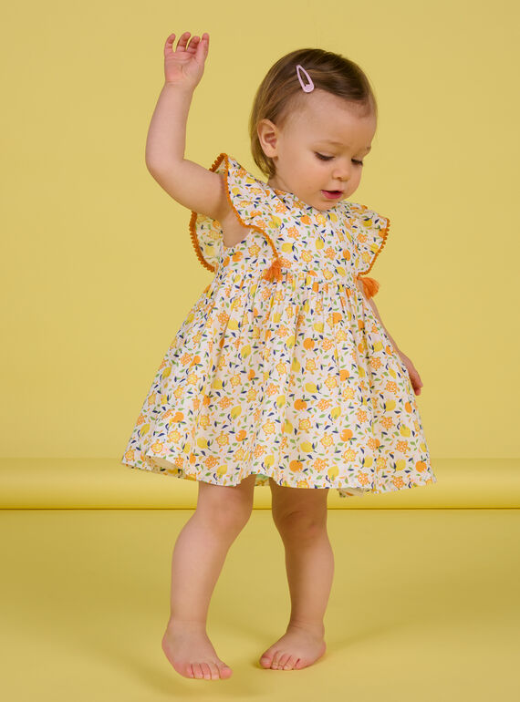Vestido blanco y amarillo para bebé niña NIHOROB2 / 22SG09T2ROB000