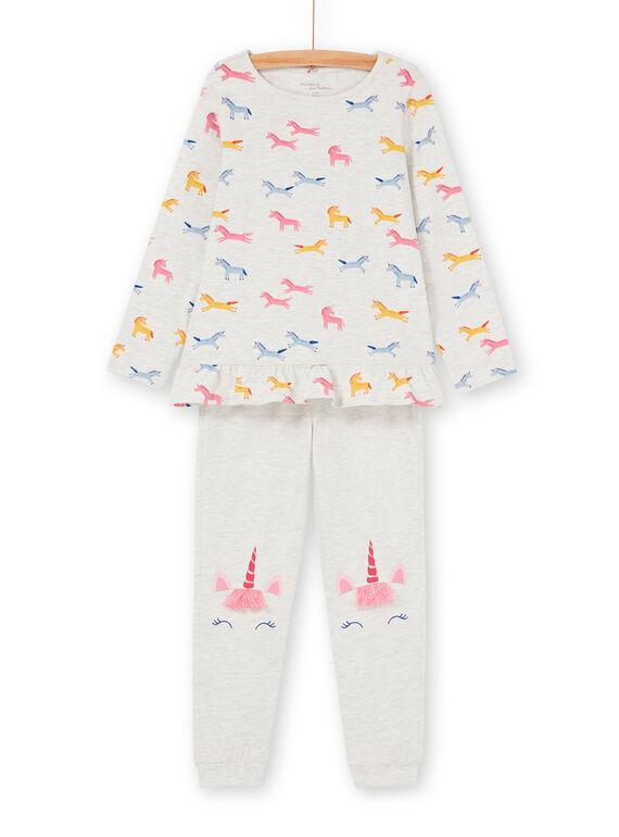 Camiseta y pantalón de pijama de color gris jaspeado y rosa, para niña LEFAPYJUNI / 21SH115APYJ006