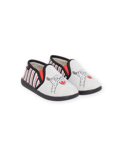 Zapatillas de casa gris jaspeado, negro y rojo para niño NOPANTCACHE / 22KK3621D0B943