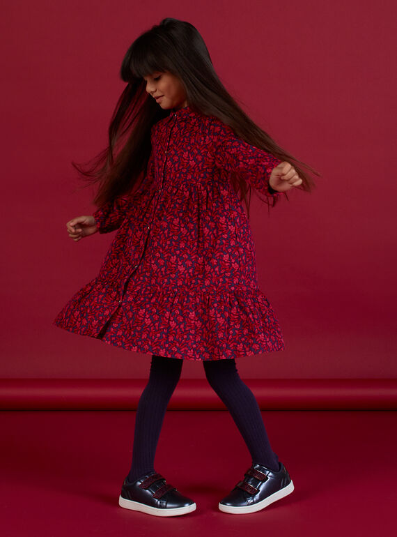 Vestido azul con cuello camisero y estampado floral para niña MAFUNROB3 / 21W901M2ROBH703