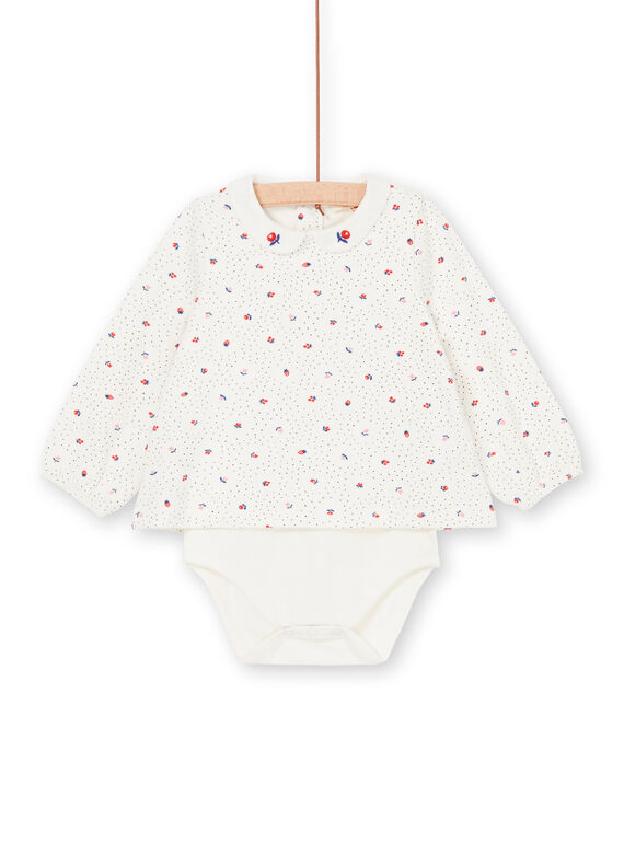Body de lunares de color crudo y rojo, con estampado floral, para bebé niña LIHABOD2 / 21SG09X1BOD001