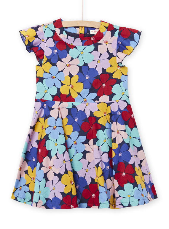 Blusa azul marino con estampado floral de colores para niña NALUROB2 / 22S901P3ROB070