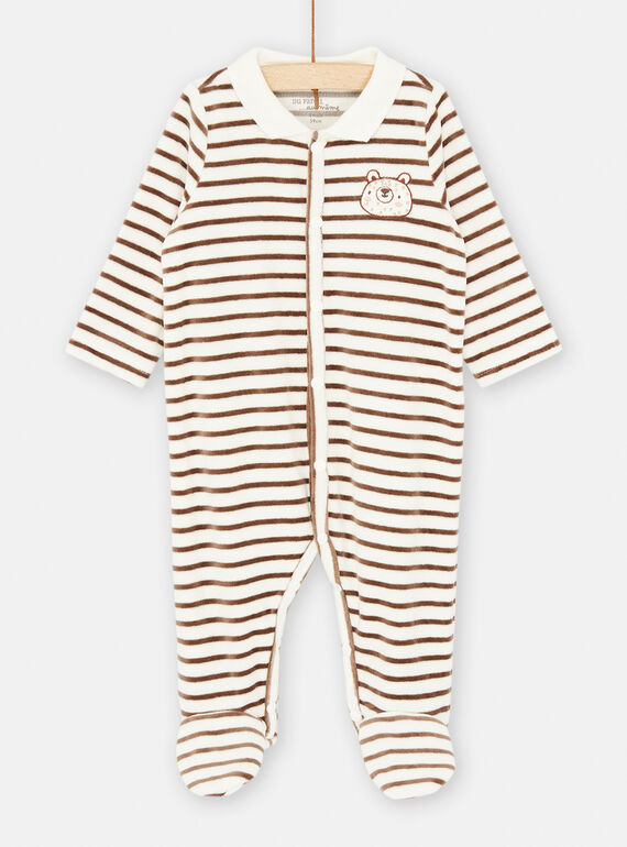 Pelele blanco y marrón con estampado de rayas SOU2GRE1 / 23WF0421GREA001