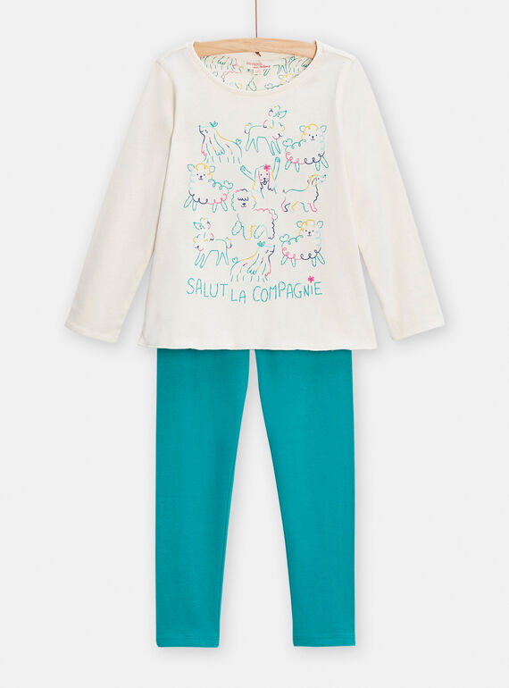 Pijama reversible blanco y azul pato con estampado de perro para niña TEFAPYJDOG / 24SH1146PYJ001