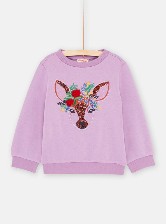 Sudadera violeta con dibujo de cierva para niña SAKHOSWEA / 23W901Q1SWEH708