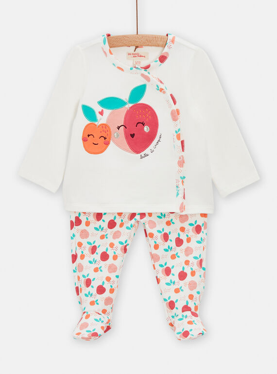 Pijama blanco con estampado de melocotones para bebé niña TEFIPYJPECH / 24SH1341PYJ001