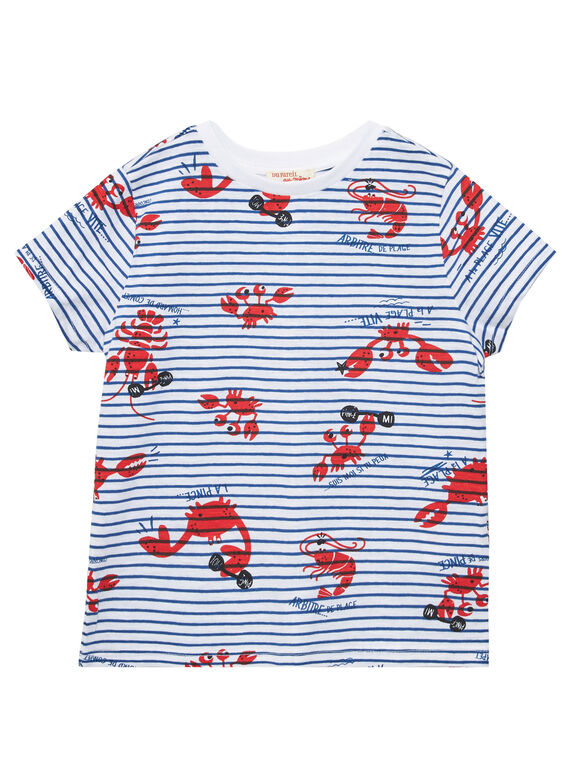 Camiseta de manga corta de rayas de color blanco con estampado de langosta y cangrejo para niño JOCEATI5 / 20S902N5TMC000