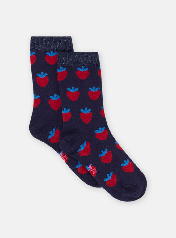 Calcetines de niña azul marino con estampado de fresas SYAFORCHO / 23WI01B5SOQ070