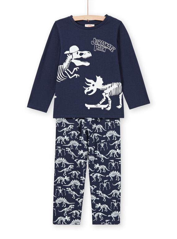 Pijama fosforescente azul noche con estampado de dinosaurios para niño MEGOPYJGLOW / 21WH1236PYJ705