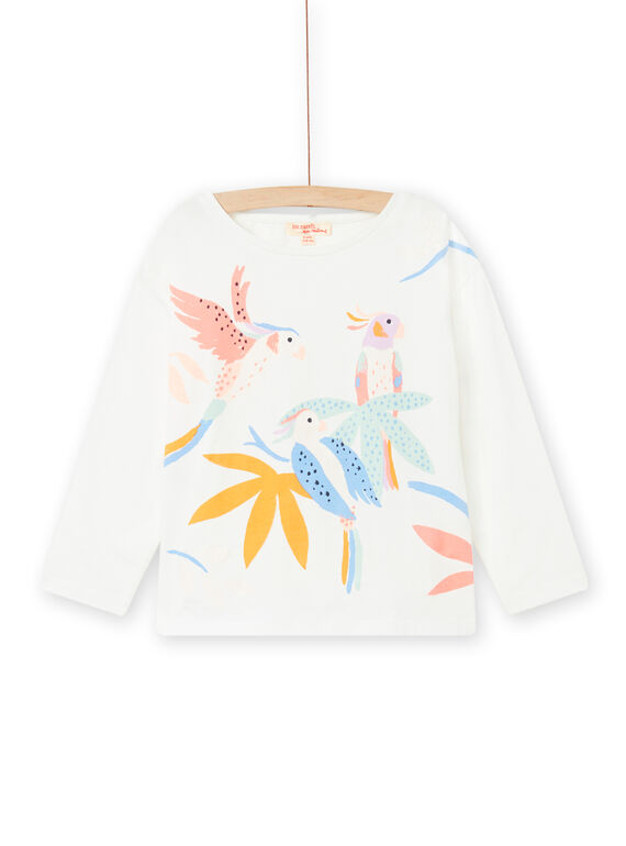 Camiseta de color crudo con estampado de pájaros de colores con brillo para niña NAMOTEE1 / 22S901N3TML001