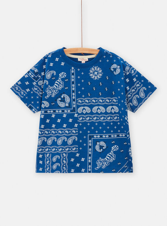 Camiseta azul marino con estampado cachemir para niño TODETI2 / 24S902J1TMC070