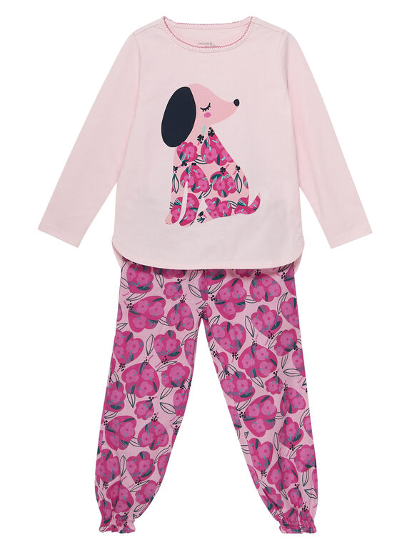 Pijama de punto de color rosa pastel y parte de abajo de pana para niña JEFAPYJCHIEN / 20SH1121PYJ301