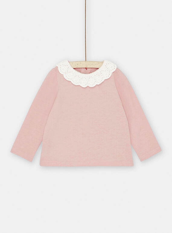 Camisita rosa pastel con cuello crudo para bebé niña SIJOBRA2 / 23WG09B2BRAD310