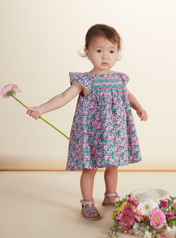 Vestido y cubrepañal estampados para niña bebé JIPOEROB3 / 20SG09G3ROB000