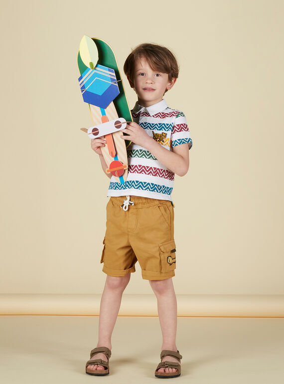 Polo de color crudo con rayas estampadas para niño JODUPOL / 20S902O1POL001