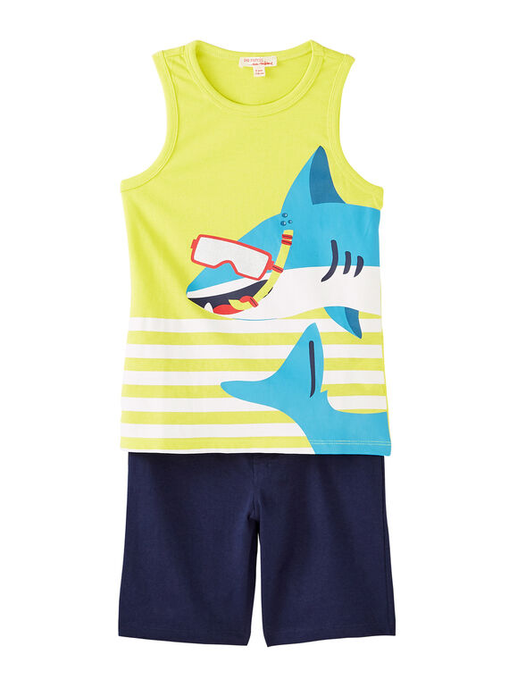 Conjunto de playa de camiseta de tirantes de color amarillo y bermudas de color azul marino para niño JOPLAENS4 / 20S902X1ENS102