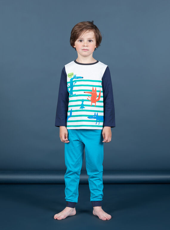 Conjunto de pijama de camiseta y pantalón azul y blanco para niño MEGOPYJLOU / 21WH1233PYJJ920